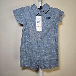 Calvin Klein Baby Boys‎ 12M Blue Letter Print Short Sleeve One Piece Romper